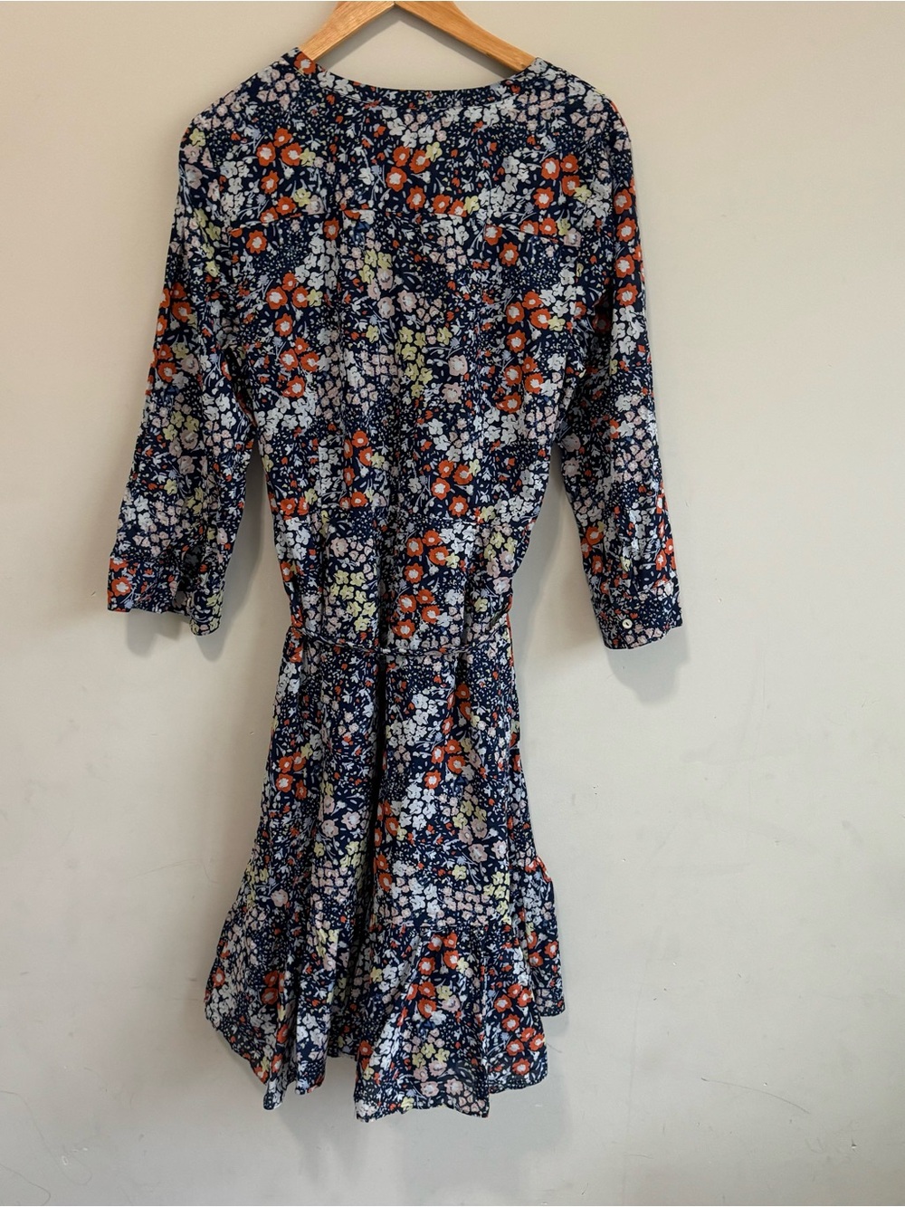 Talbots Navy Floral Print Blouse with Orange and White Flowers